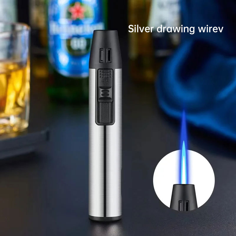 Pen Metal Lighter Mini Spray Gun Inflatable Windproof Butane Gas Lighter Adjustable Straight Shot Blue Flame Cigarette Tools