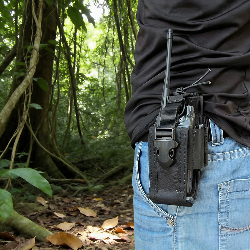 Tactical Radio Pouch with Utility Pocket - MOLLE-Compatible Waist Pack for Walkie Talkie, Hunting & Airsoft Accessories